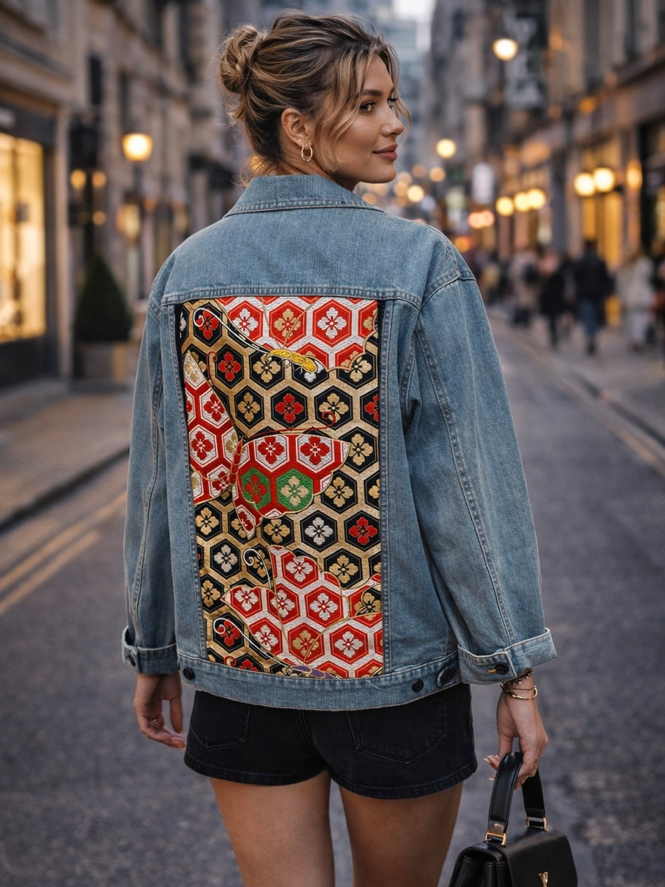 Japanese Obi Denim Jacket – One of One Reworked Vintage Silk Panel