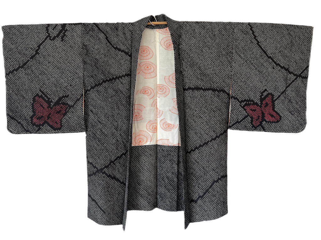 Shibori black butterfly vintage haori