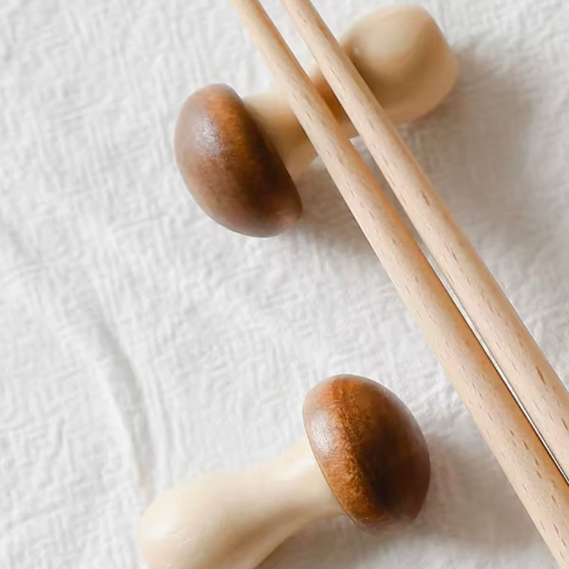 Cute Wooden Mushroom Chopstick Rests – 2-Piece Set