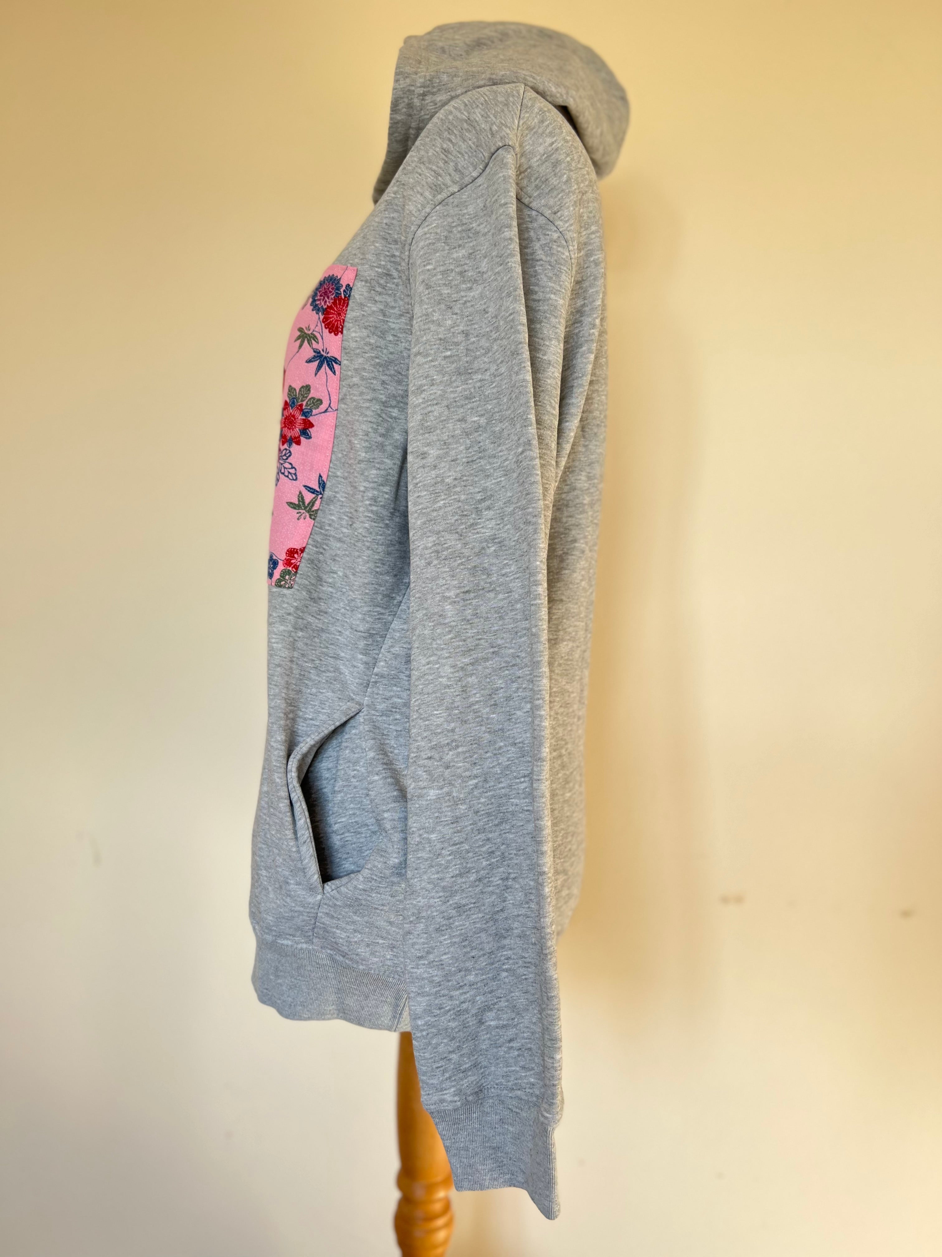 Handmade Upcycled Kimono Organic Cotton Hoodie L size