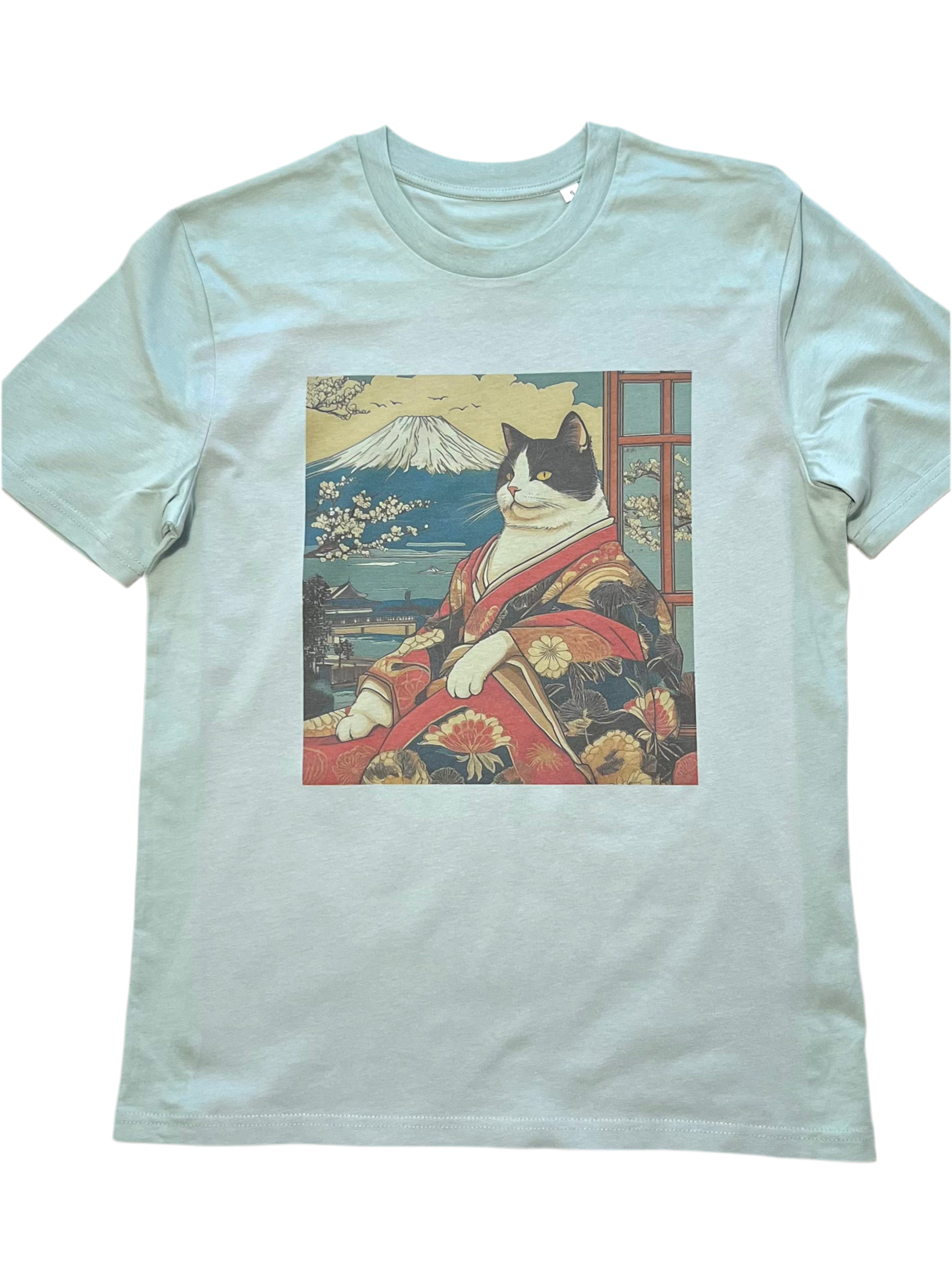 Samurai Cat and Mt.Fuji Organic Cotton T-shirts