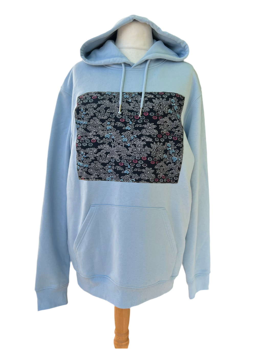 Handmade Upcycled Kimono Organic Cotton Hoodie XL size