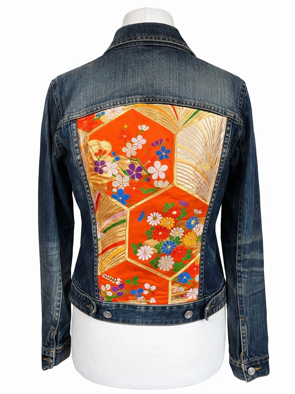 Japanese Obi Denim Jacket – One of One Reworked Vintage Silk Panel