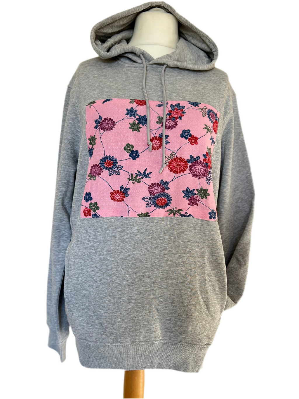 Handmade Upcycled Kimono Organic Cotton Hoodie L size