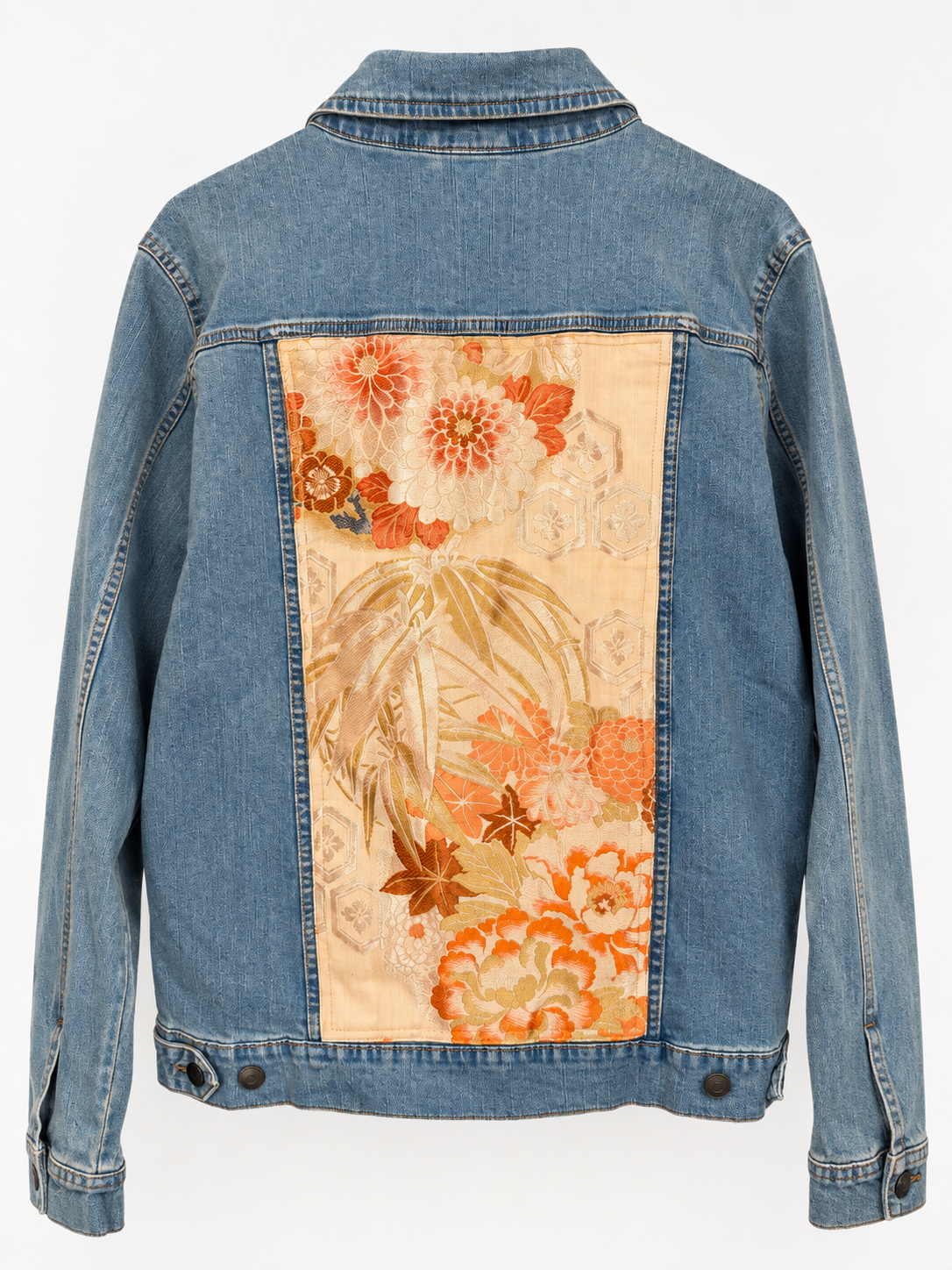 Japanese Obi Denim Jacket – One of One Reworked Vintage Silk Panel