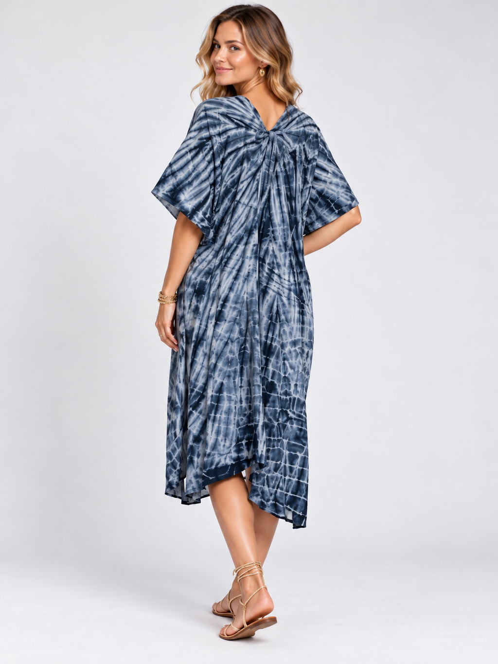 Hand Dyed Cotton Viscose Tie-Dye Kaftan Dress
