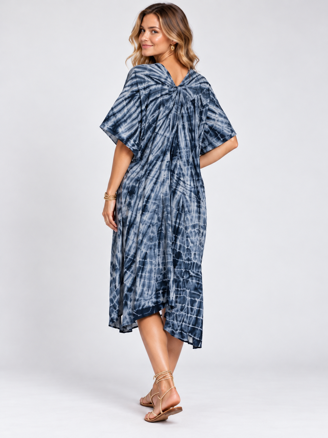 Hand Dyed Cotton Viscose Tie-Dye Kaftan Dress