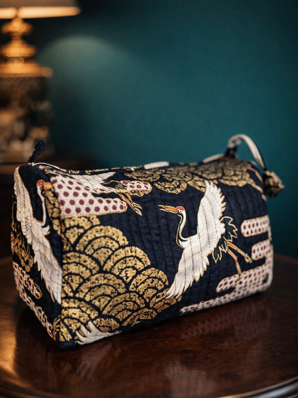 Handmade Japanese Cotton Washbag with Gold Print