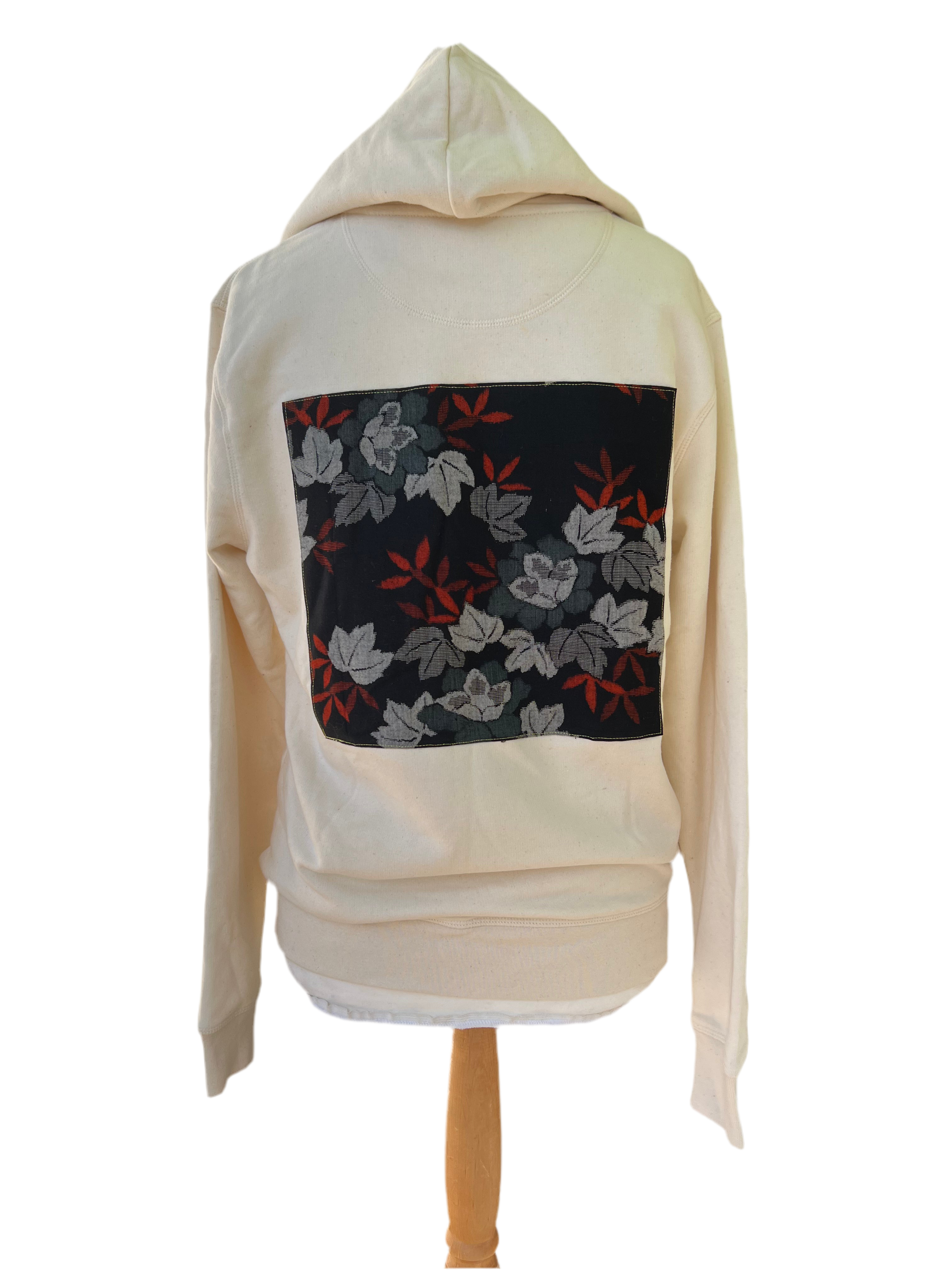 Handmade Upcycled Kimono Organic Cotton Hoodie M size