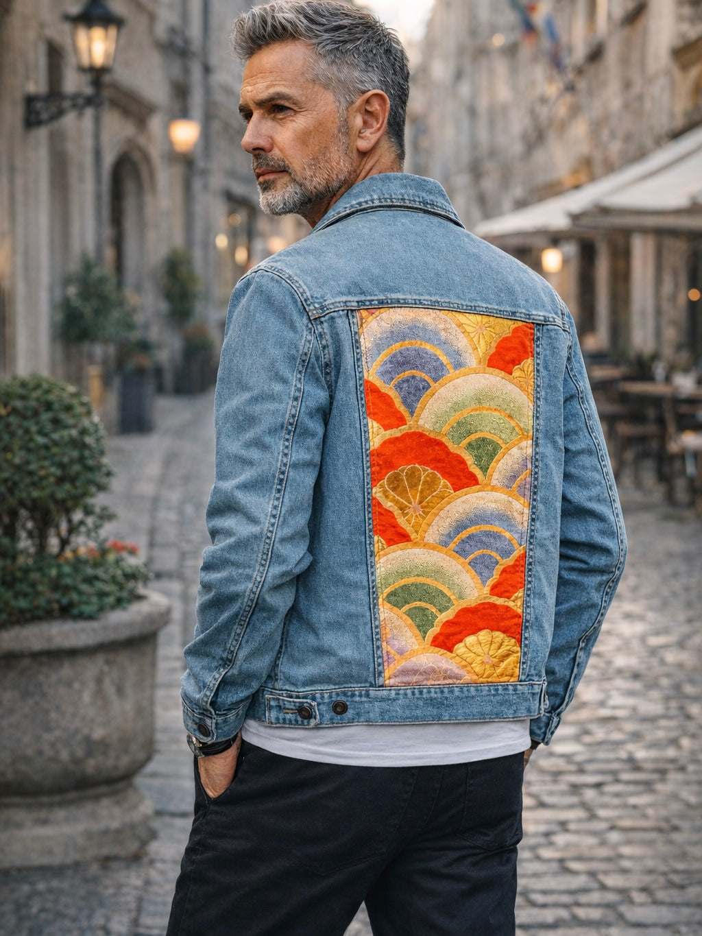 Japanese Obi Denim Jacket – One of One Reworked Vintage Silk Panel