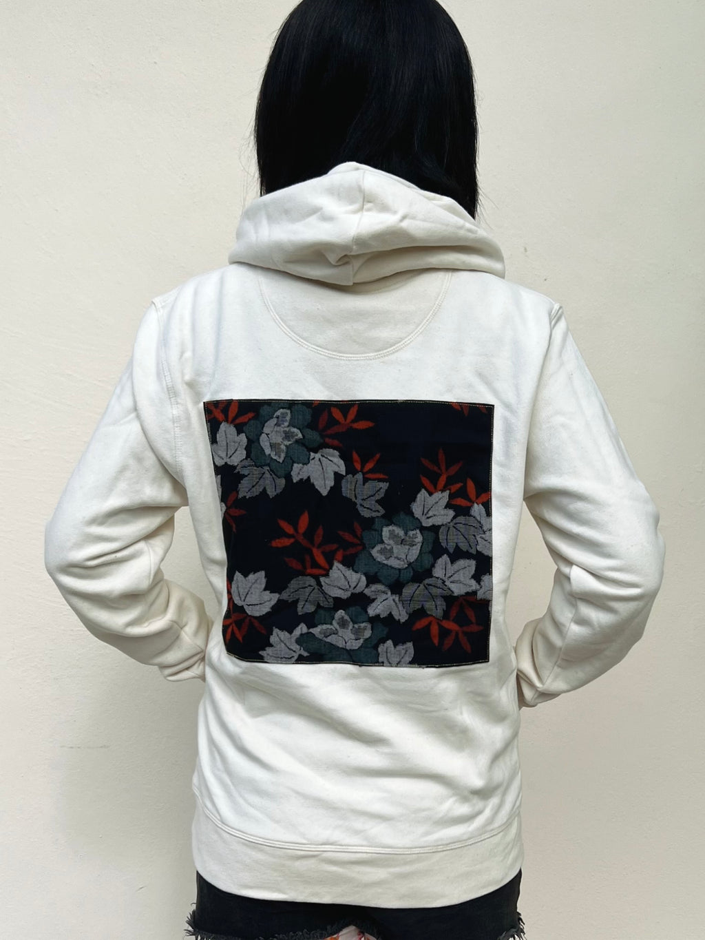 Handmade Upcycled Kimono Organic Cotton Hoodie M size