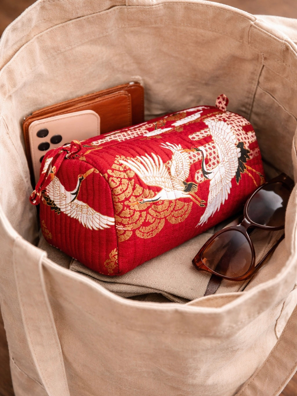 Handmade Japanese Cotton Pouch with Gold Print