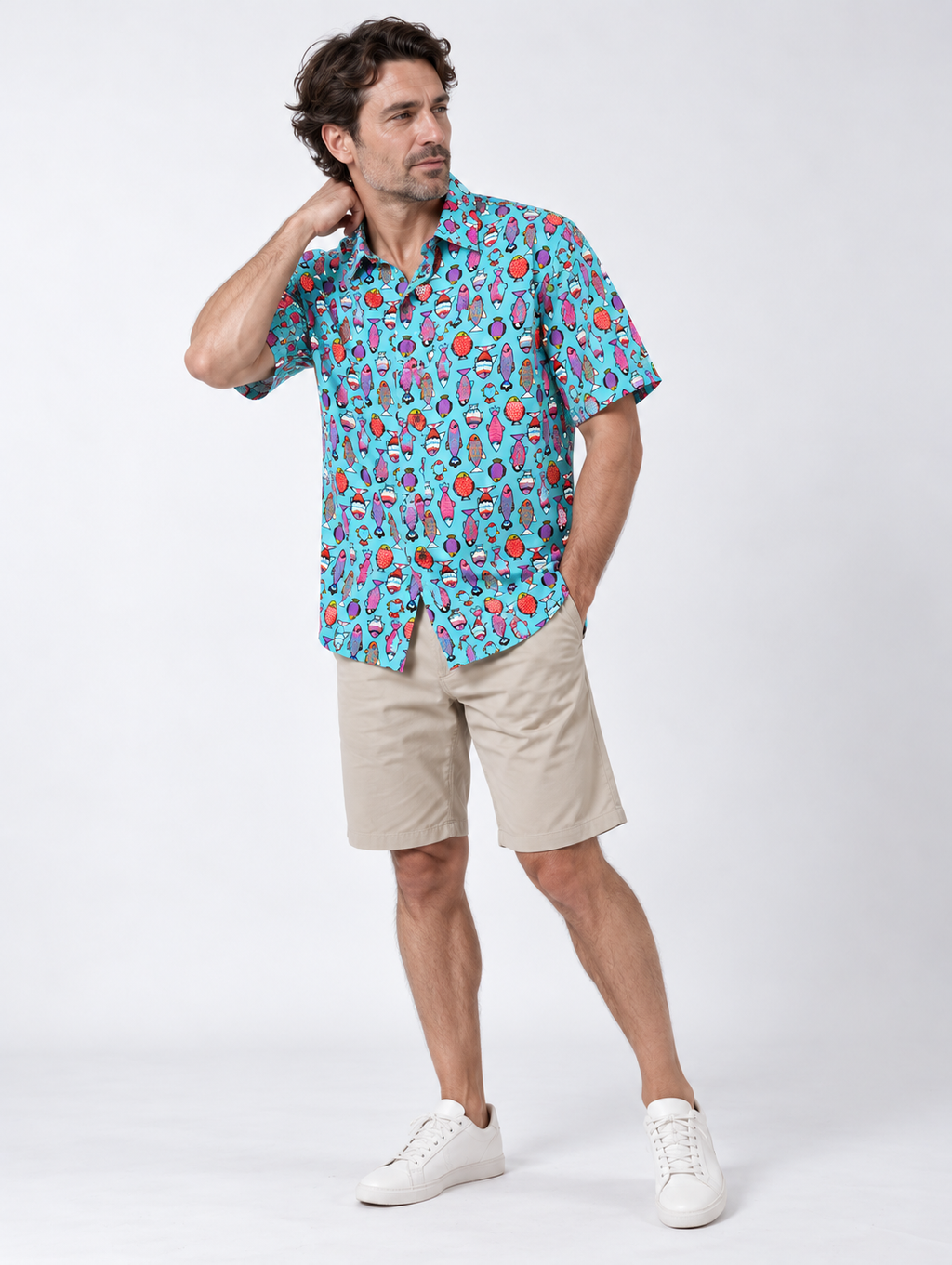 Funky Fish Print Cotton Shirt
