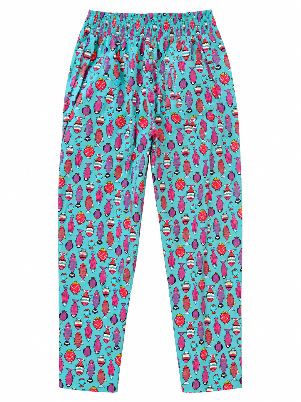 Unisex Fish Print Cotton Tapered Trousers