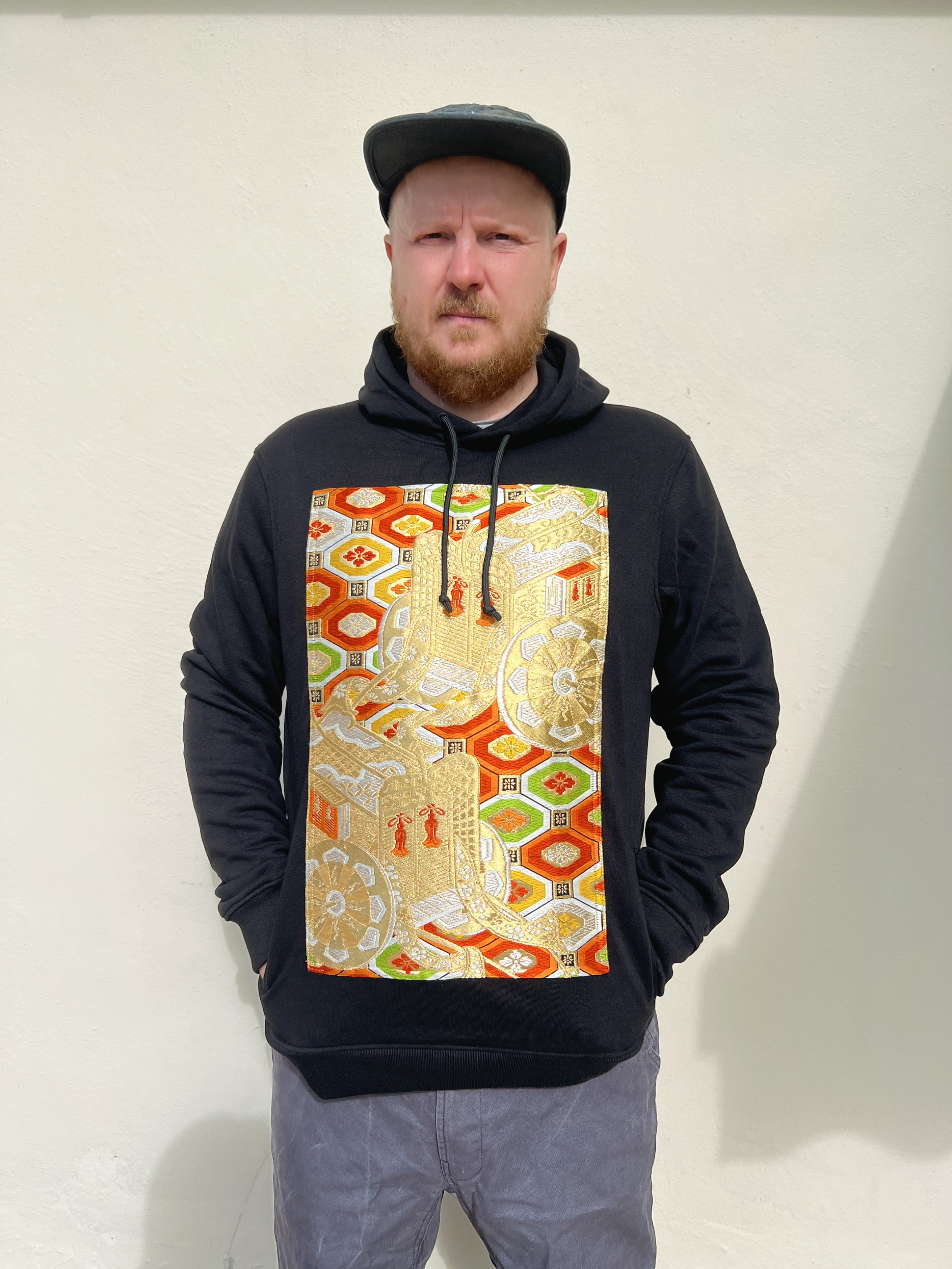 Handmade Upcycled Obi Organic Cotton Hoodie  XLsize