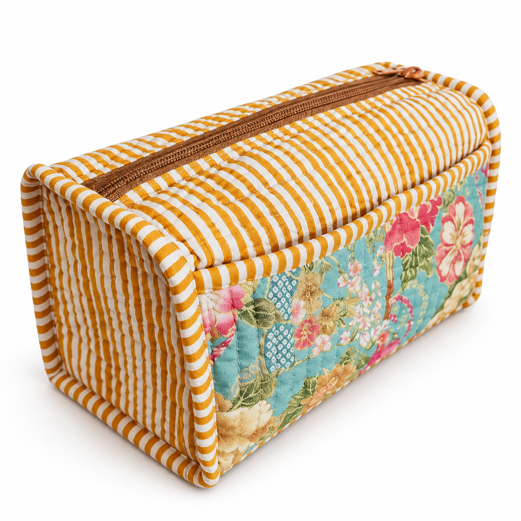 Handmade Japanese Cotton Washbag with Gold Print