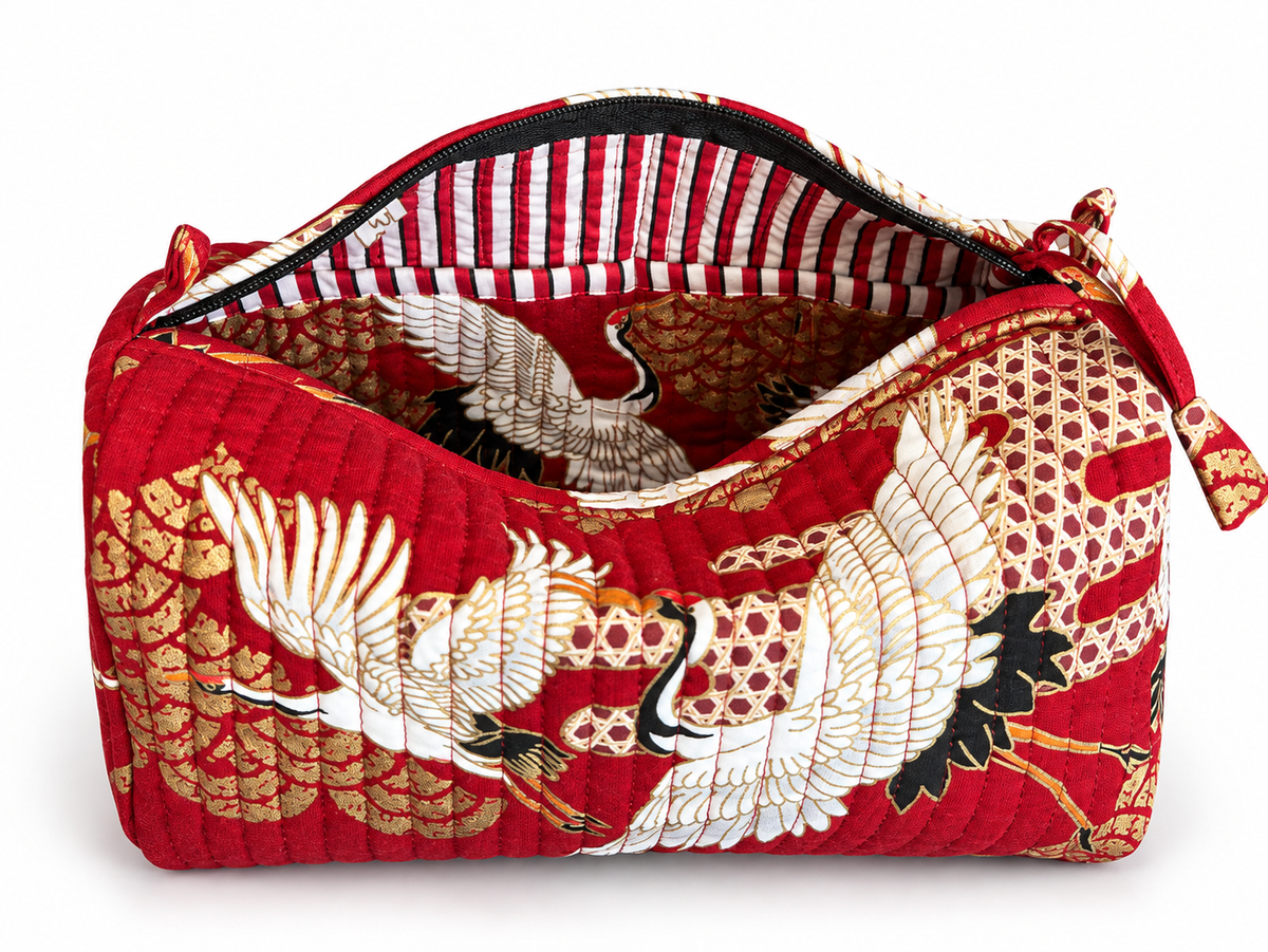 Handmade Japanese Cotton Washbag with Gold Print