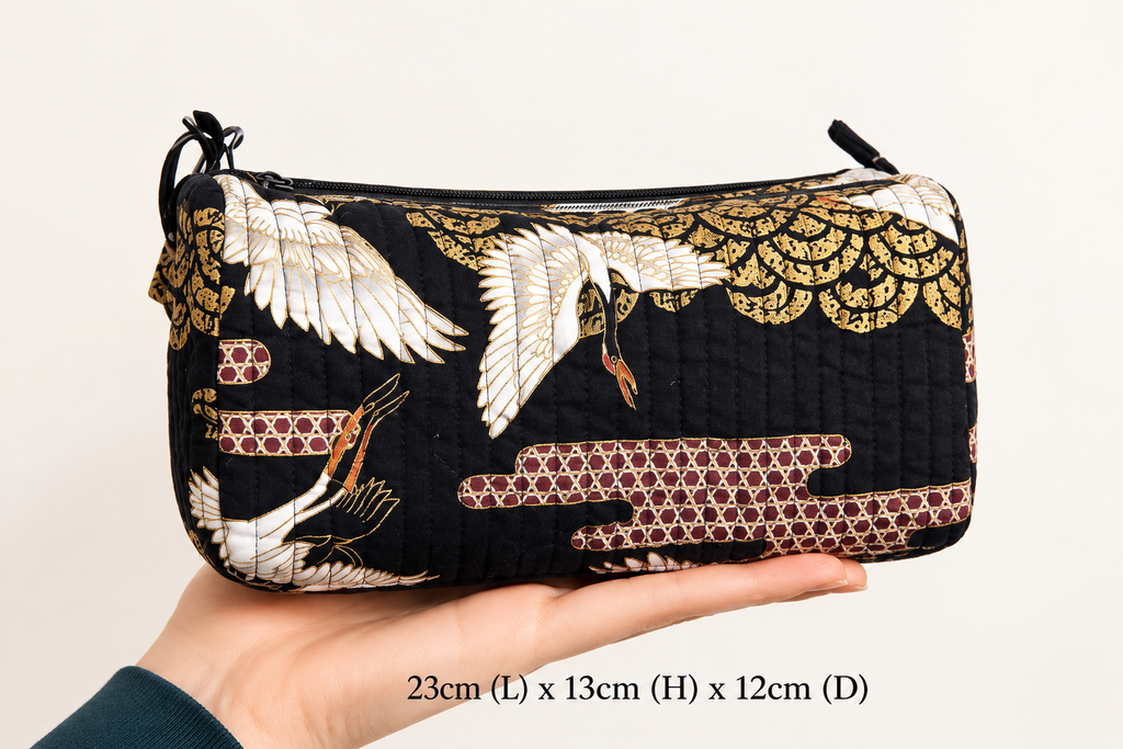 Handmade Japanese Cotton Washbag with Gold Print