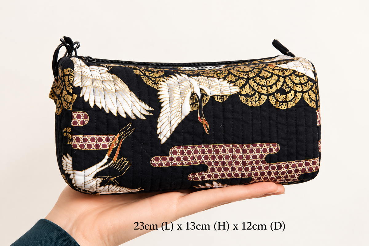 Handmade Japanese Cotton Washbag with Gold Print