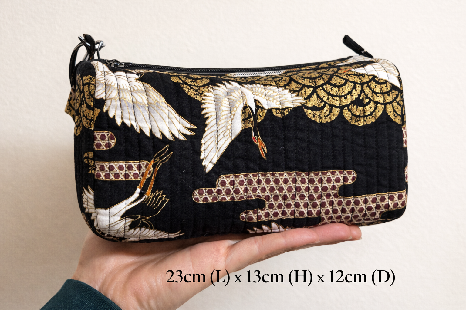 Handmade Japanese Cotton Pouch with Gold Print