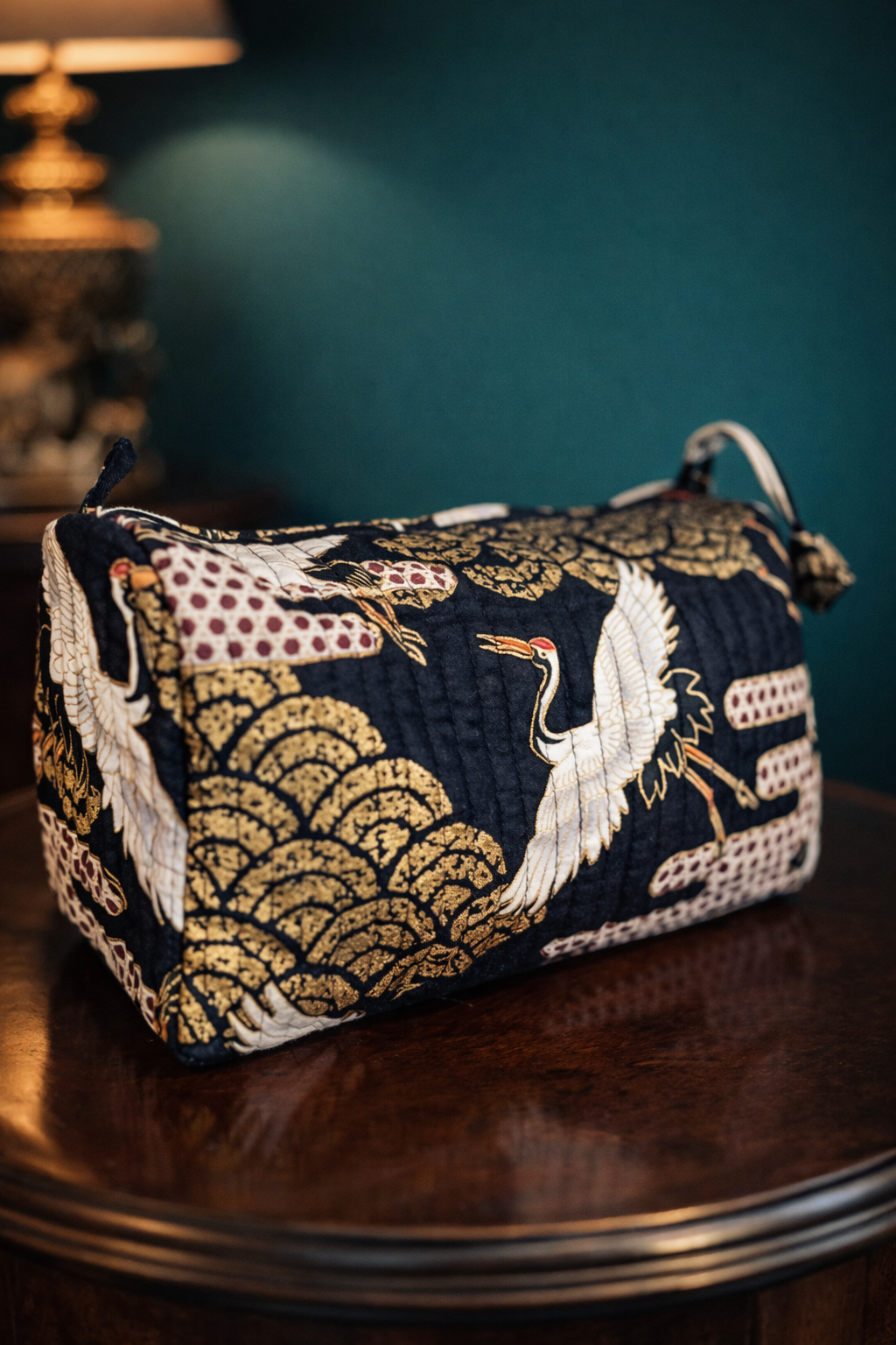 Handmade Japanese Cotton Pouch with Gold Print