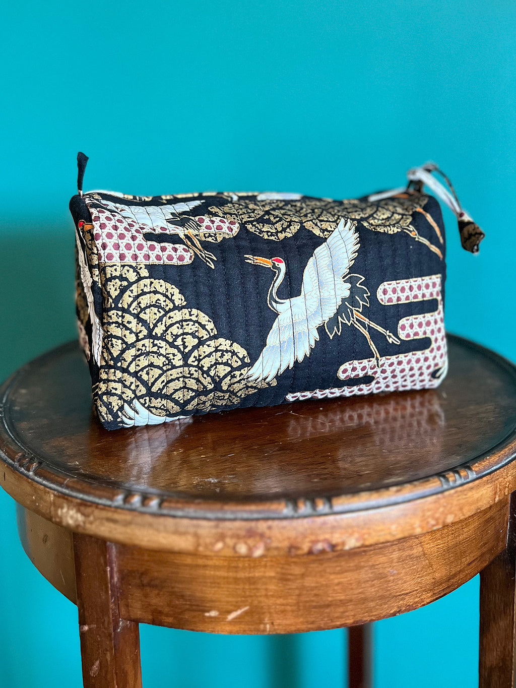 Handmade Japanese Cotton Pouch with Gold Print