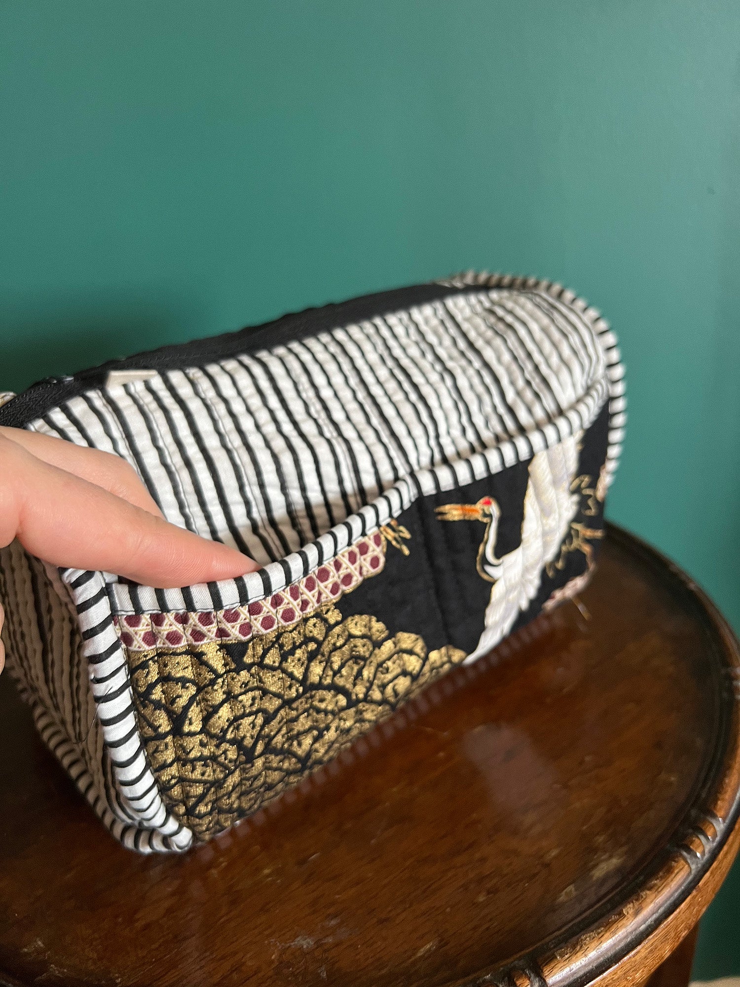 Handmade Japanese Cotton Pouch with Gold Print