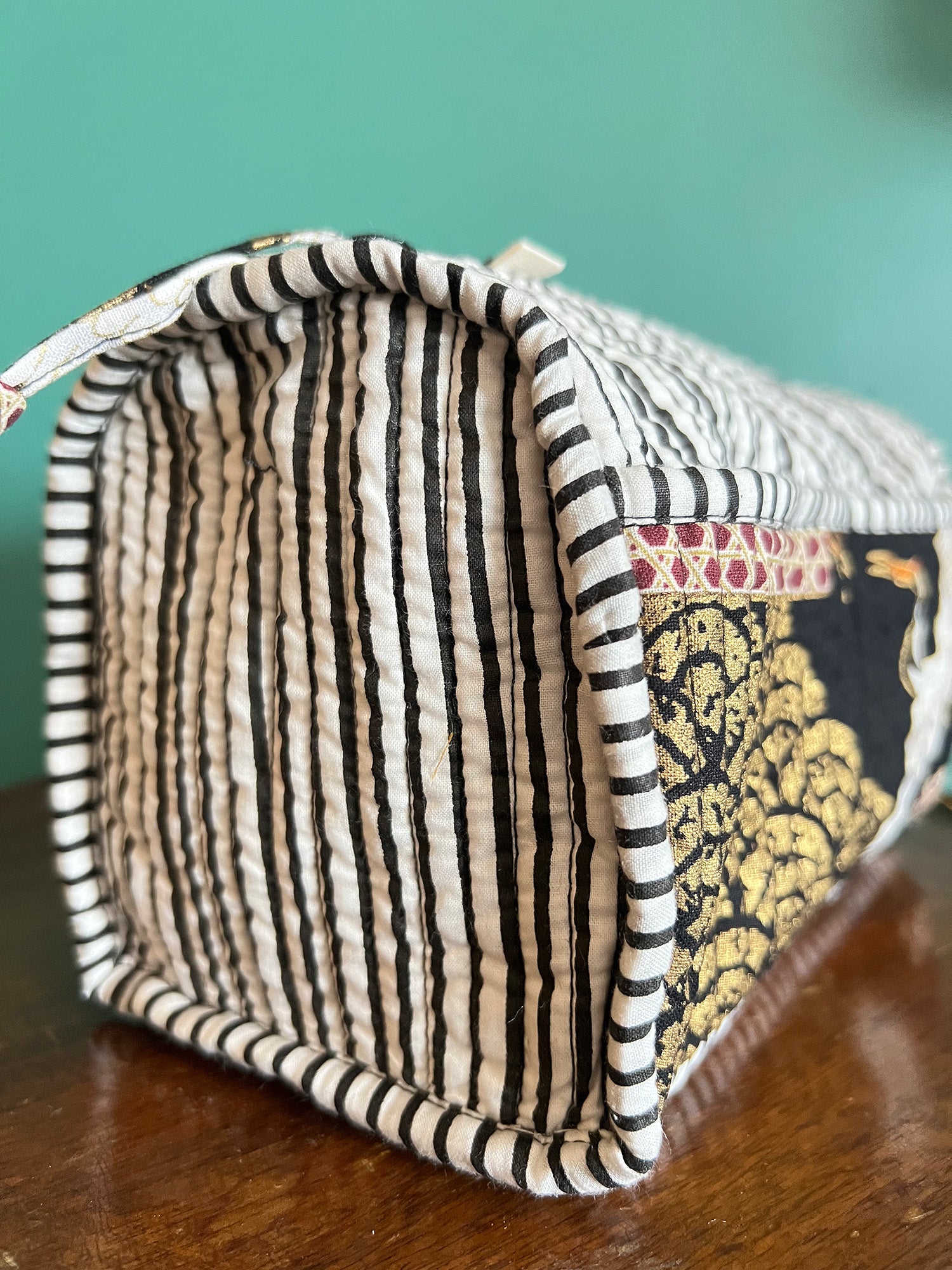 Handmade Japanese Cotton Pouch with Gold Print