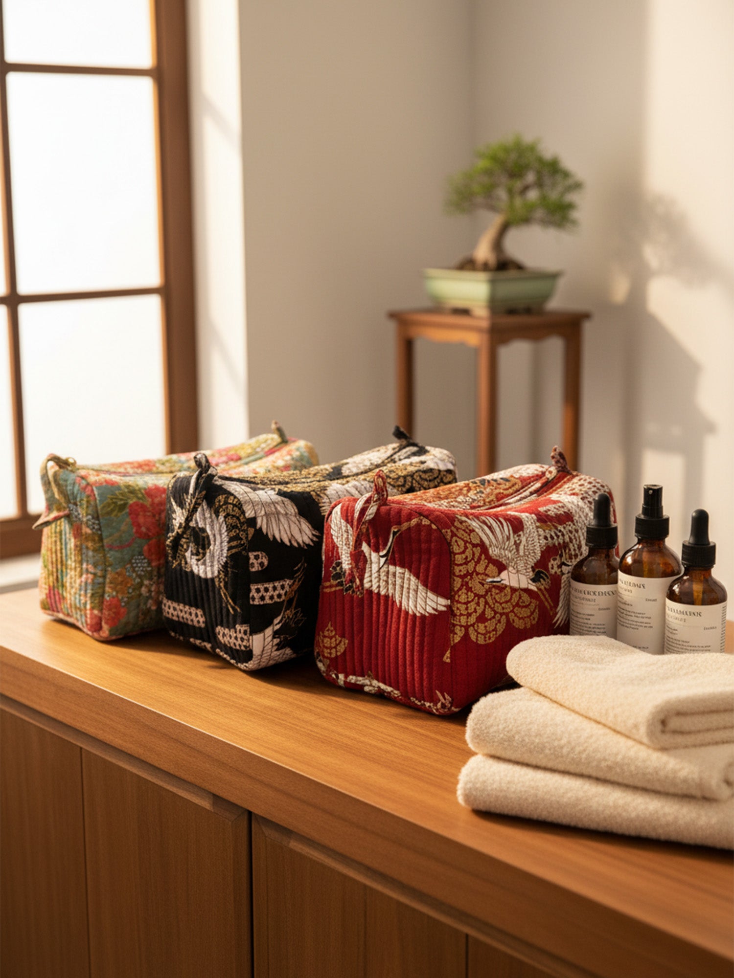 Handmade Japanese Cotton Pouch with Gold Print