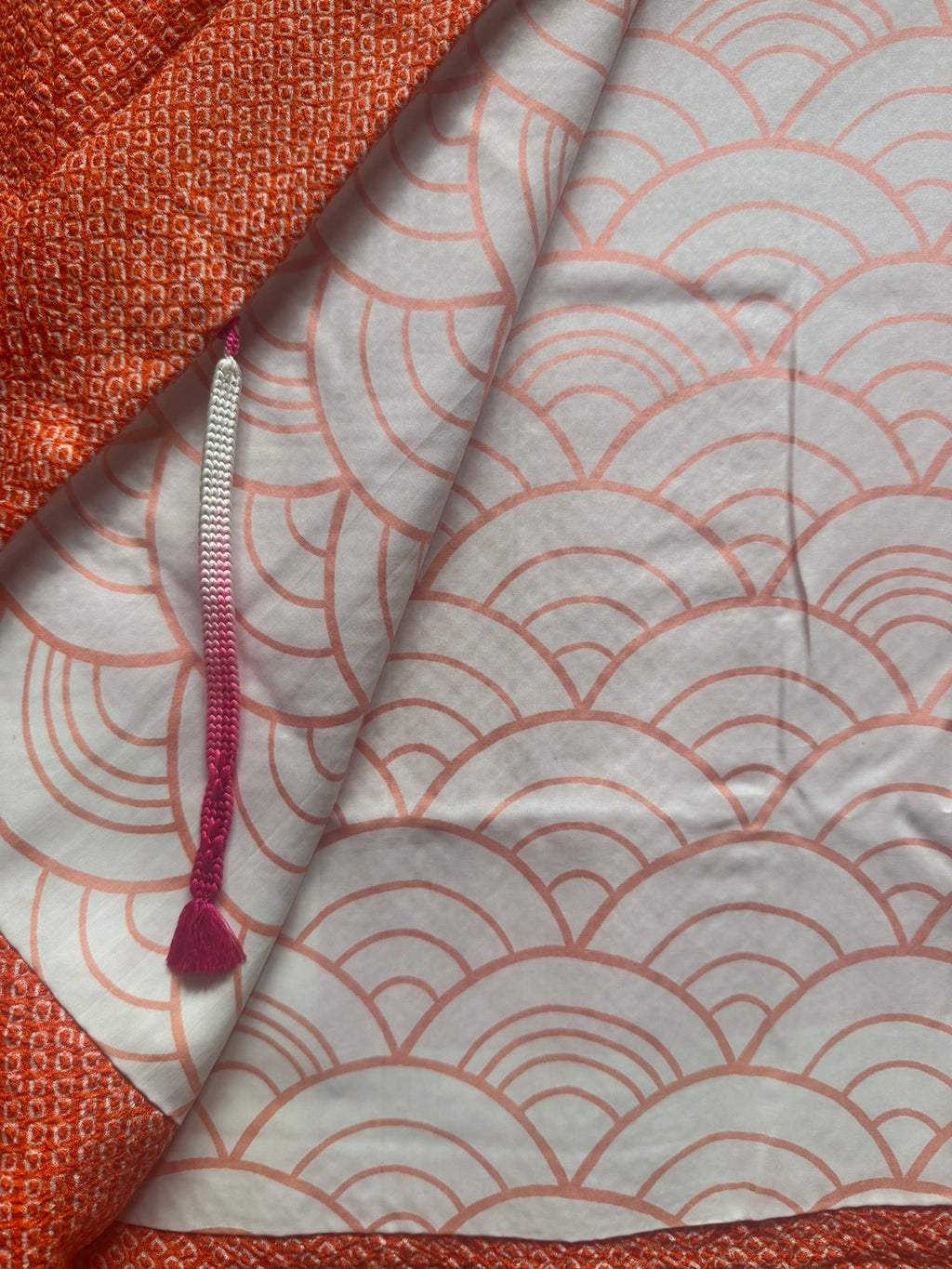 Vintage Japanese Orange Shibori-Style Kimono Jacket