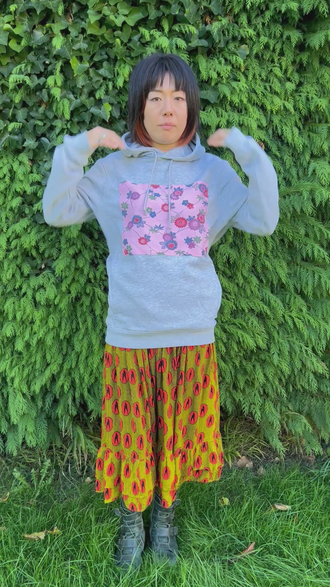 Handmade Upcycled Kimono Organic Cotton Hoodie L size