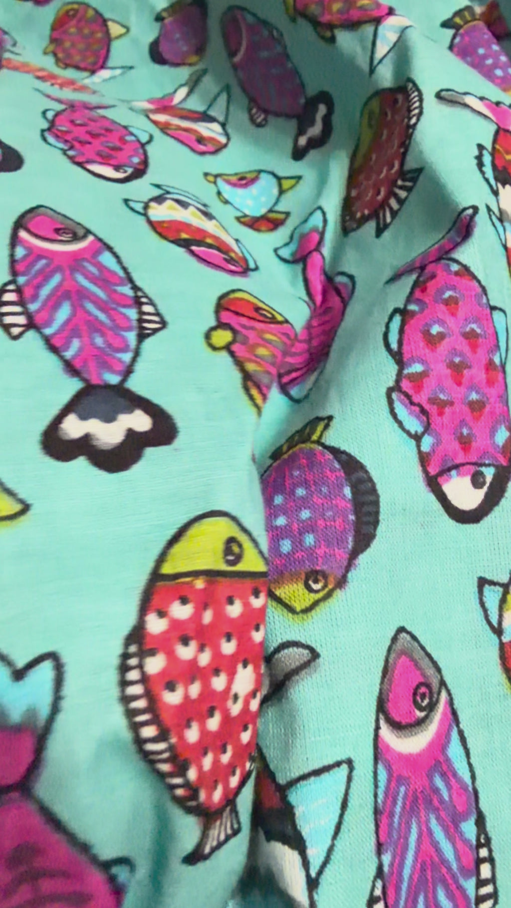 Unisex Fish Print Cotton Tapered Trousers