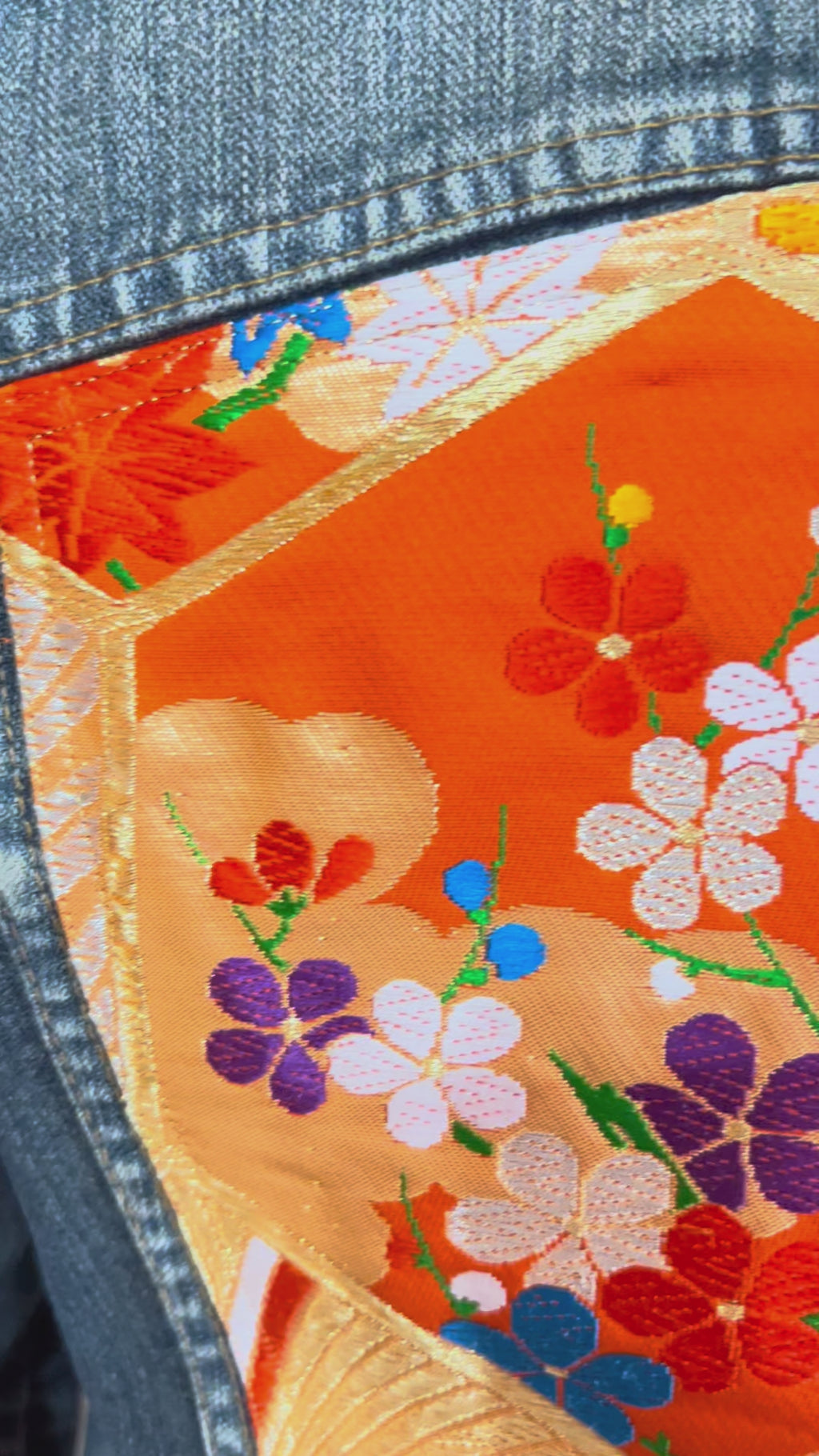 Japanese Obi Denim Jacket – One of One Reworked Vintage Silk Panel