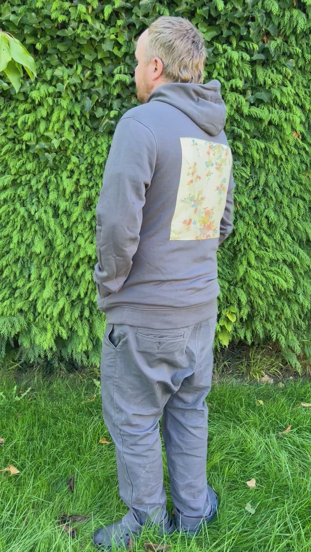 Handmade Upcycled Kimono Organic Cotton Hoodie XL size