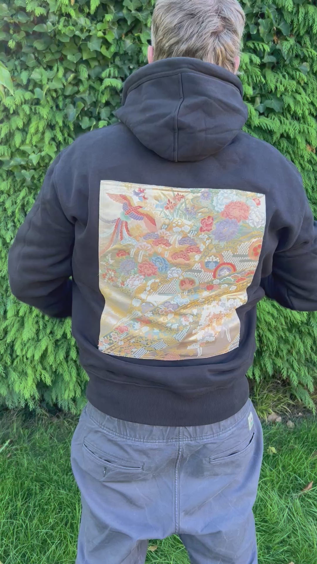 Handmade Upcycled Obi Organic Cotton Hoodie XL size