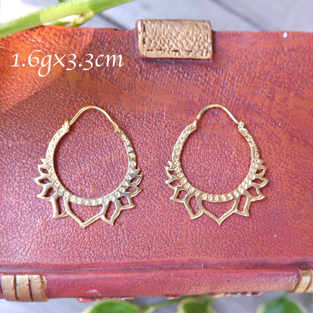 Lotus Flower Ethnic Design Medium Earrings