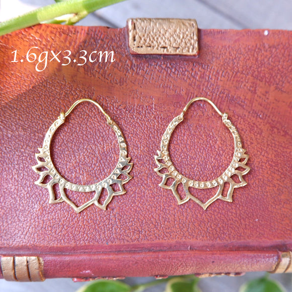 Lotus Flower Ethnic Design Medium Earrings