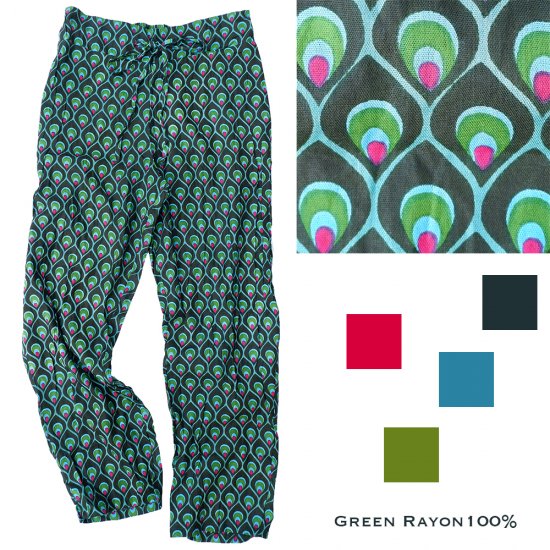 Peacock pattern trousers