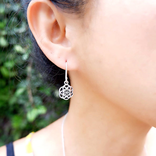 Seed of Life Design Small Brass Earrings