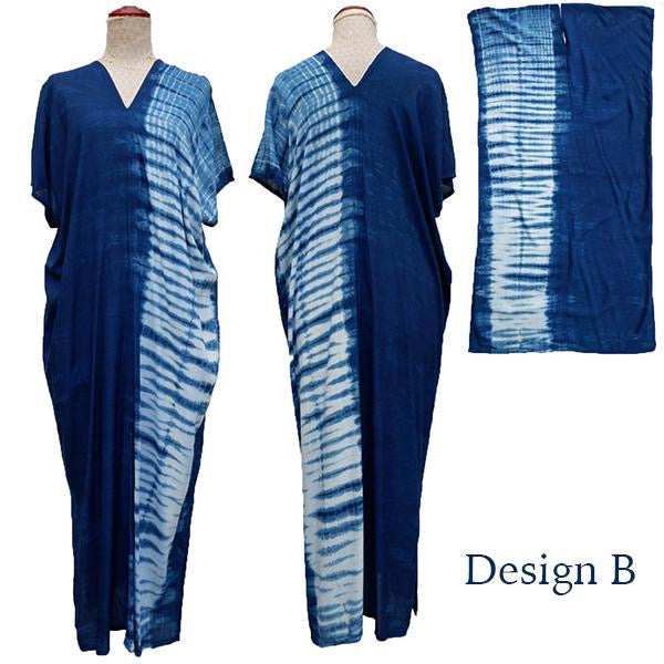 Indigo tie dye long kaftan dress