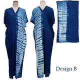Indigo tie dye long kaftan dress