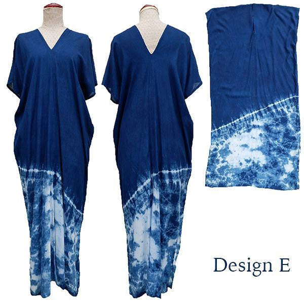 Indigo tie dye long kaftan dress
