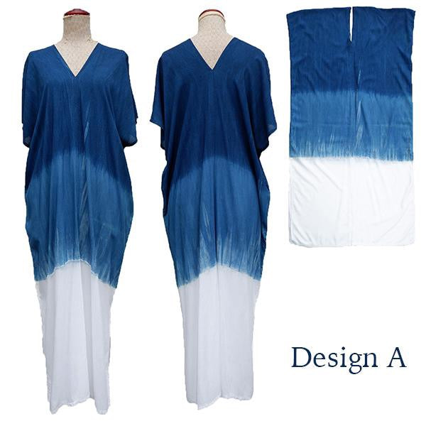 Indigo tie dye long kaftan dress
