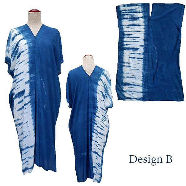 Indigo tie dye short kaftan dress