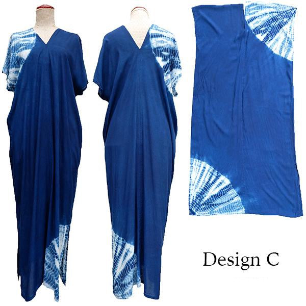 Indigo tie dye long kaftan dress