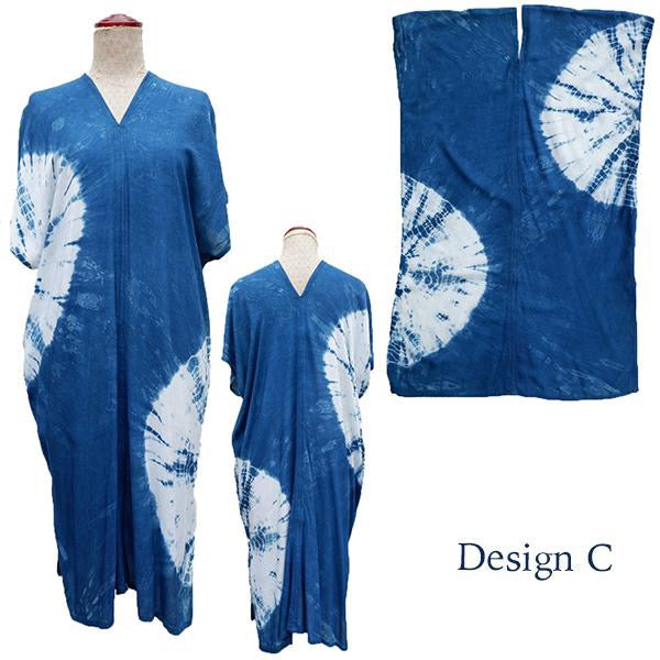 Indigo tie dye short kaftan dress