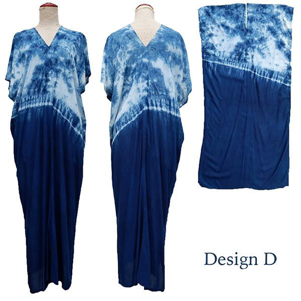 Indigo tie dye long kaftan dress