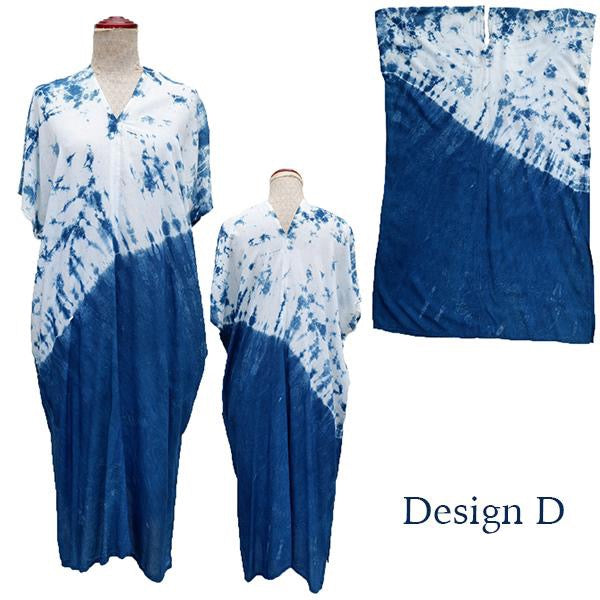 Indigo tie dye short kaftan dress
