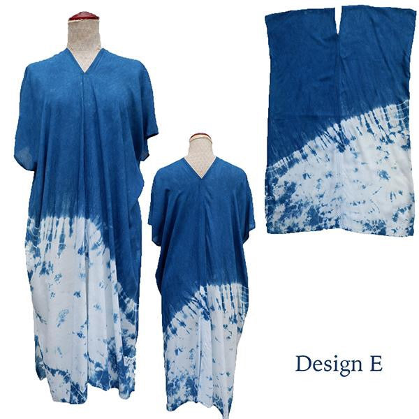 Indigo tie dye short kaftan dress