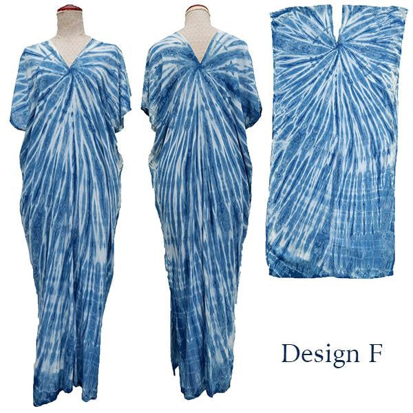 Indigo tie dye long kaftan dress